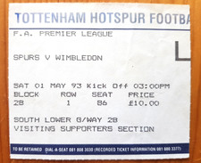1993 Tottenham Hotspur v Wimbledon Match Ticket Stub Premier League - rare
