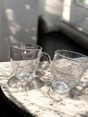 Bodum Elegant Clear Glass Mugs Set of 2 with handles 4x3in