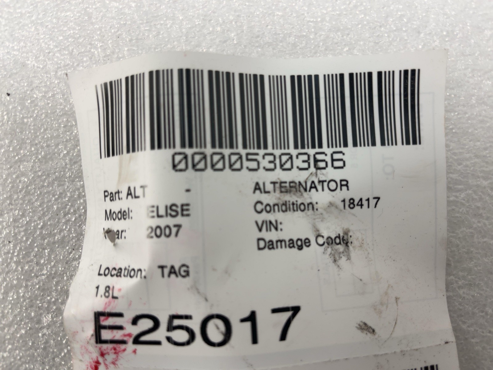 2007 LOTUS ELISE Alternator 1.8L - 18K MILES OEM