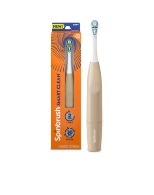 Spinbrush Smart Clean Battery Powered Electric Toothbrush Adults Timer - Beige