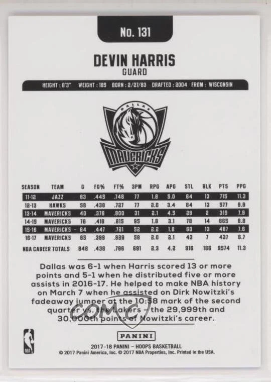 2017-18 Panini NBA Hoops Artist Proof /25 Devin Harris #131 - Image 2 of 2