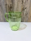 Vintage Anchor Hocking Green Uranium Glass ribbed Water Iced Tea Pitcher 8”