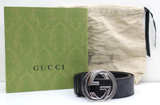 Gucci belt with Interlocking G buckle in blue supreme and leather. Size 42