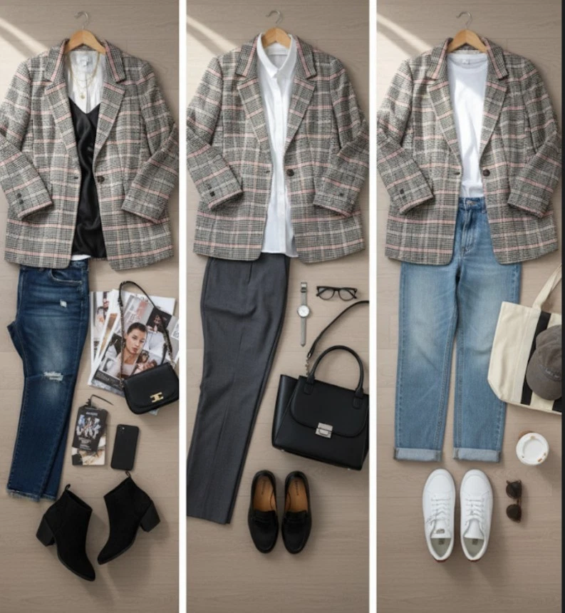 Blazer Loft Mujer 12 Rosa Negro Cuadros Un Botón Forrado Chaqueta Trabajo Carrera Foto 2 de 4