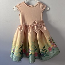 H&M Girls Easter Spring Flare Dress Bunnies Bee Birds Large Bow Size 5T/6