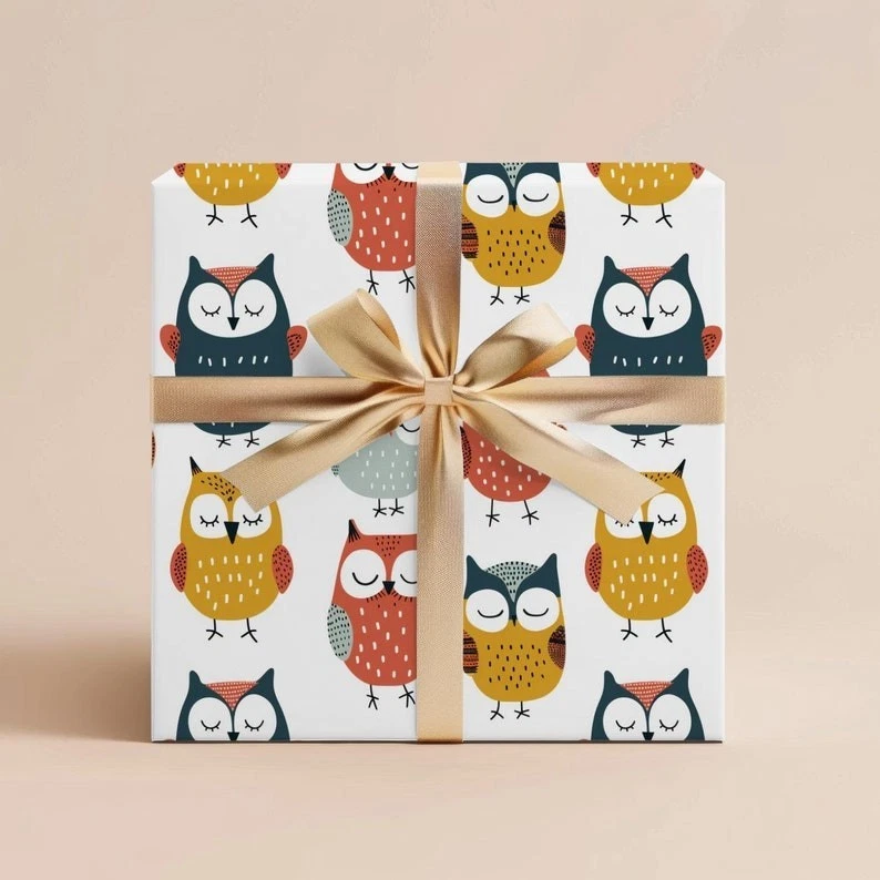 Owls Wrapping Paper, Animal Gift Wrap for Kids Birthday or Owl Lover Party Roll - Image 2 of 4