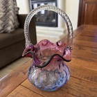 VTG Fenton Mulberry Basket Cranberry To Purple To Blue Coin Dot Twisted Handle