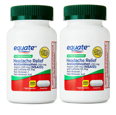 (2 Bottles) Equate Extra Strength Headache Relief Caplets, 250mg, 200 Count