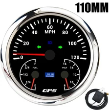110mm 4-3/8" 3in 1 Gauge GPS Speedometer 0-120MPH Fuel Level Volt Gauge For Boat