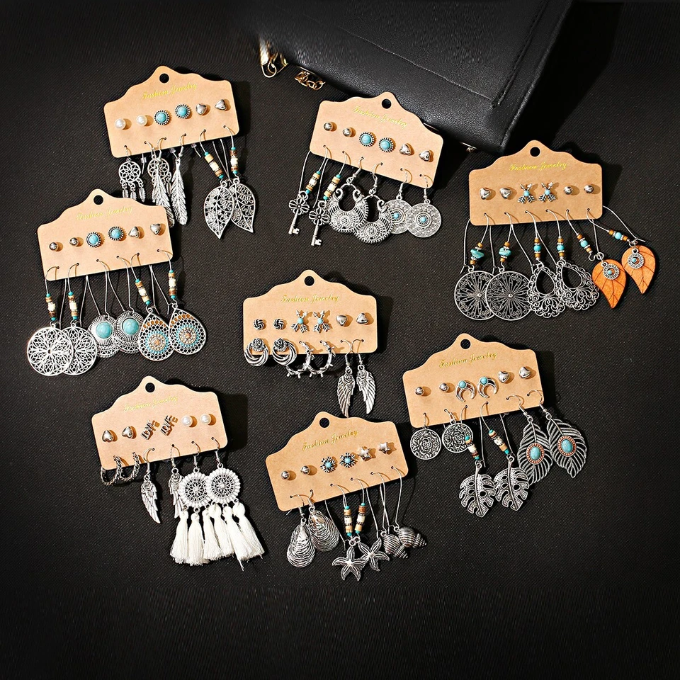 30 Pares/Juego Mezcla Pendientes Gitanos Tribal Étnico Festival Gota Cuelga Joyería Regalo Foto 3 de 4