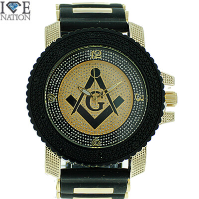 Masonic Watch Gold and Black Bullet Band w Gold and Black Dial Brand New
