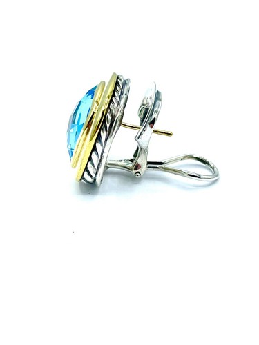 David Yurman Faceted Blue Topaz 18K & Sterling Silver Post/Clip Earrings - Picture 5 of 7