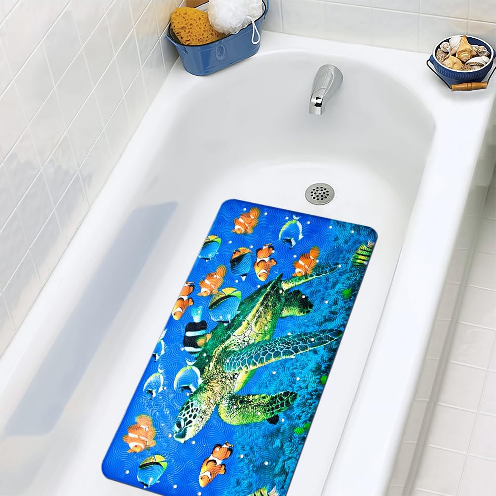 Btcmobile Kids Themed Non-Slip Bathtub Mat – Fun Motifs (Duck, Dino, Sea, Flamingo), 71x40 Cm