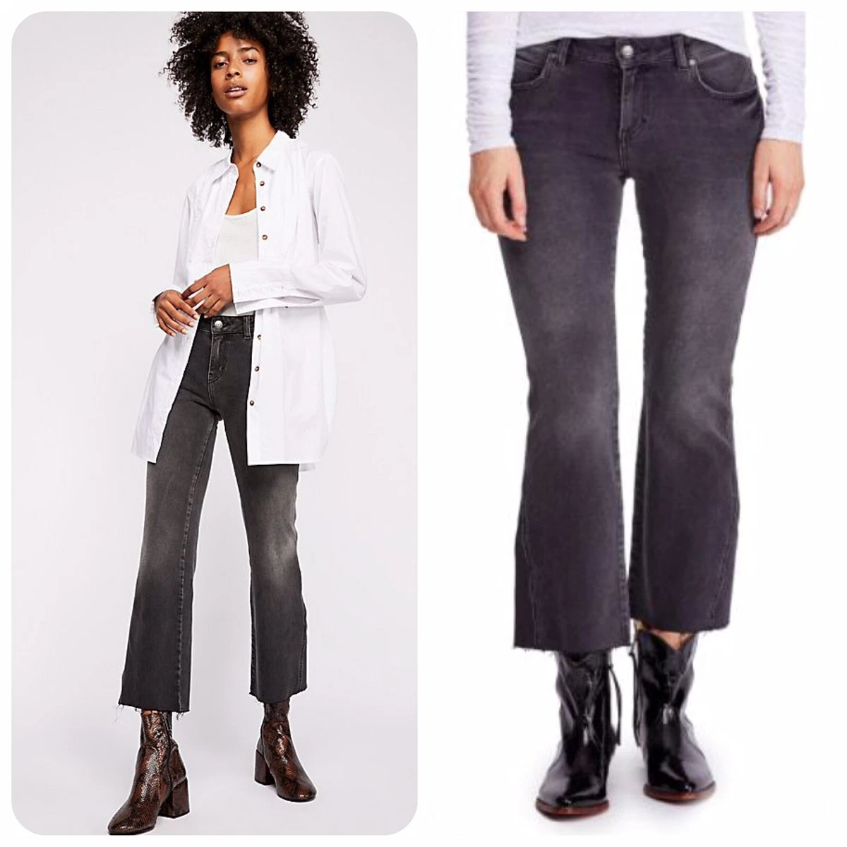 NWT Free People Women s Black Raw Ankle Hem Rita Cropped Flare Jeans Size 24 98