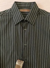 Men's PERRY ELLIS Black / Silver - Gray Striped Shirt M Medium NWT NEW Nice!