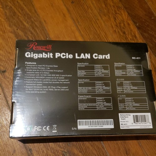Rosewill RC-411 Gigabit PCle LAN Card IEEE802.3 RJ45 PCI-Express New in Box - Picture 3 of 4