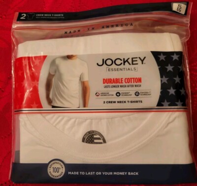 Jockey Essentials 2 Crew Neck T-Shirts Size XL 46-48 White Cotton MADE IN USA