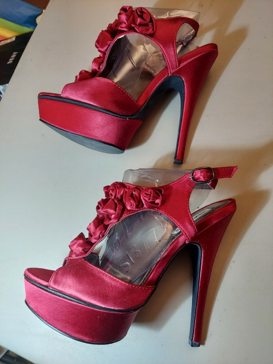 Steve Madden Scarlett Red Satin Fabric High Heel Platform Sandal Pumps