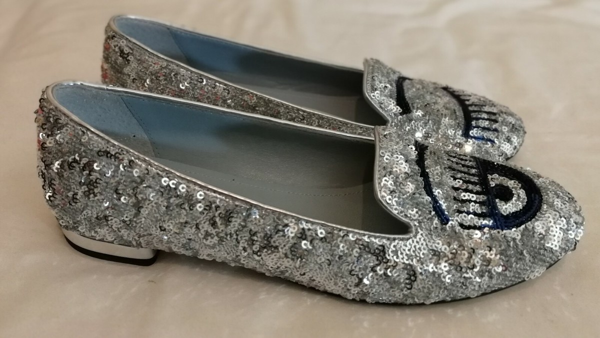 CHIARA FERRAGNI - Flirting Eye グリッター フラットシューズ Chiara Ferragni Flirting Pink Glitter Flats Slip On Shoes