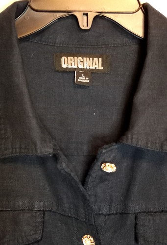 Nicole Miller Original Womans Navy 100% Linen Pearl/Rhonestone Buttons Lace Lg. - Picture 2 of 8