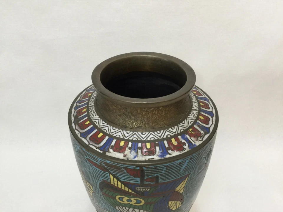 Jarrón vintage japonés de bronce esmaltado Cloisonne, 12" de alto x 7" de ancho Foto 3 de 4