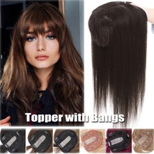 Topper Top Piece with BANG Real Remy Human Hair Clip Hairpiece Cover Loss Hair F