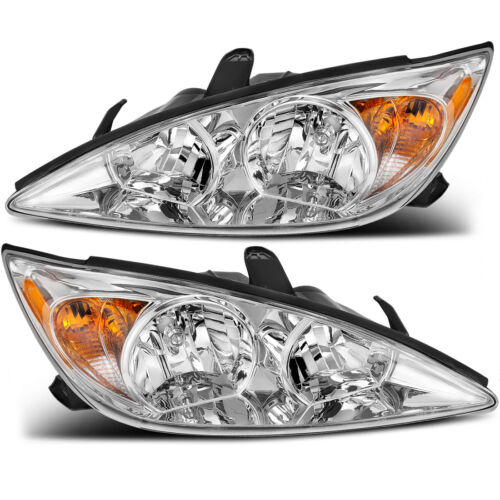 Headlights for 2002-2004 Toyota Camry Chrome Amber Headlamp Assembly  Replacement