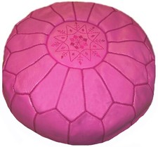 Moroccan Pouf Footstool Unstuffed Ottoman Poof Handmade Leather Genuine Magenta