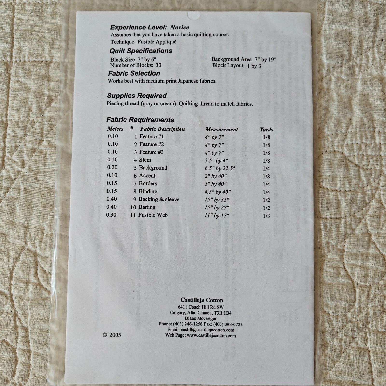 2005 Japanese Fans 12x24" Wall Lap Crib Runner Quilt Pattern & Template