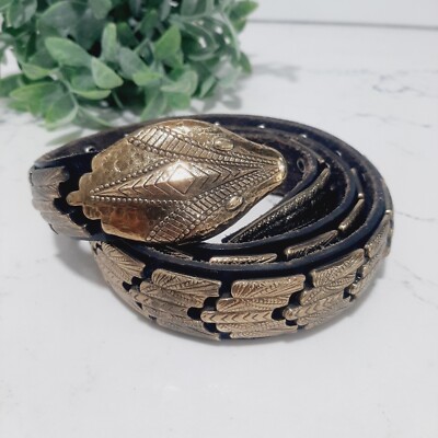 ? Avion Vintage 80s Viper Snake Belt S/M Brass Tone Embossed 