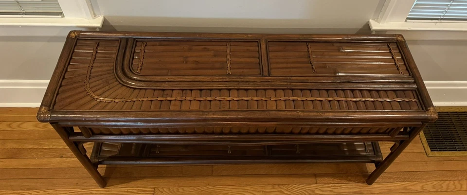 Mesa sofá consola vintage boho chic madera brent ratán Foto 4 de 4