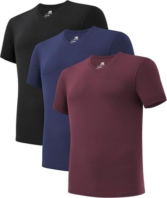David Archy Men's Bamboo Rayon V-Neck Undershirts   Moisture-Wicking Tees 3 Pack