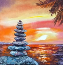 Seascape Original Painting Oil on Canvas board 30x30cm Seaside Impressionism Art