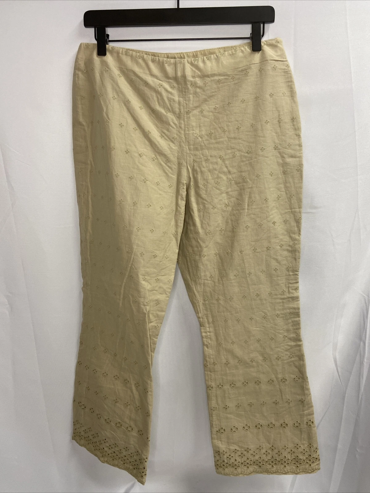 Vintage 1999 Ralph Lauren Tartan Label Eyelet Wide Leg Capri Pants Tan Size 10