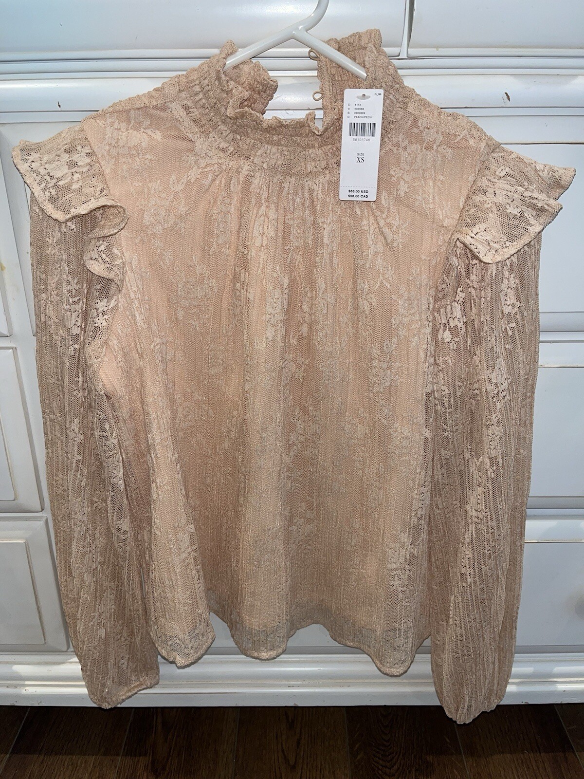 NWT Porridge Peach Blouse Size Xsmall XS Anthropologie Long Sleeved Top Lace