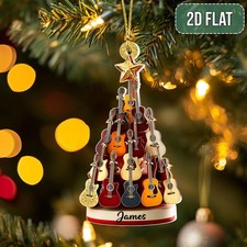 Personalized 2D Flat Guitar Lover Pine Tree Acrylic Ornament 2025  