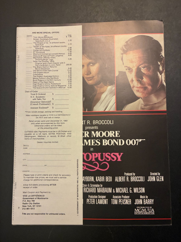 Octopussy Lot of 2 Identical Original Souvenir Programs 1983 16-Pages James Bond