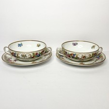 Vintage Schumann Bavaria Dresden Art Flowers Cream Soup Bowls With Saucers