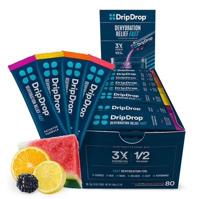 DripDrop Electrolyte Powder 80 Servings Fast Hydration Low Sugar Vegan Formula