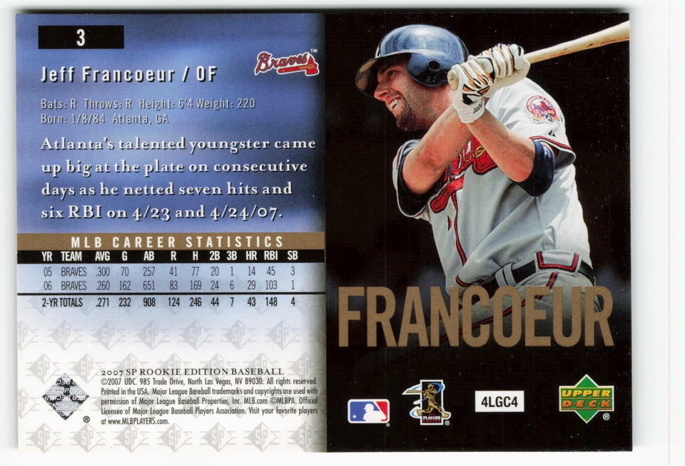 2007 Jeff Francoeur SP Rookie Edition - Atlanta Braves - Image 2 of 2