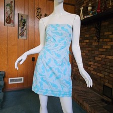 Vtg 90s Lilly Pulitzer Seahorse Starfish Snail Novelty Sabrina Strapless Dress S