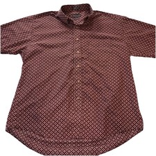 Van Heusen Men's L Button Down Shirt Burgundy Red Geometric Foulard Print Casual