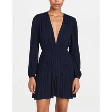 Zimmermann Dress Size 1 Small S 10 /US 6 Scrunch Navy Jersey Mini Low V-neck