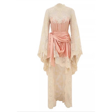 NWT Zimmermann Summer Wide Sleeve Lace Satin Panel Tie Waist Slimming Maxi Dress