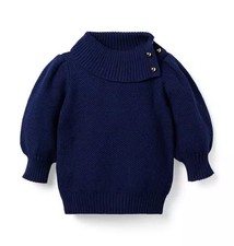 Janie And Jack Sweater Girls 6 Blue Mock Neck Puff Sleeve Knit Pullover Top
