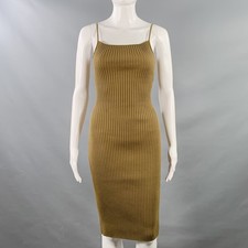 PRADA Size S Brown Cotton Rib Knit Spaghetti Straps Knee Length Dress