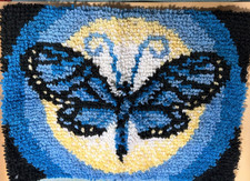 Completed Butterfly Latch Hook Rug/Wall hanging. 20in x15in used Herrschners kit