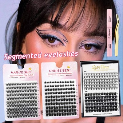 Segmented False Eyelash Kit with Black Glue and Tweezers for Natural Look