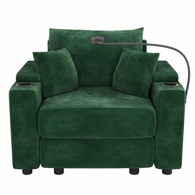 39.4'' Corduroy Single Sofa Couch w/Storage USB Ports Cup & Phone Holder Modern 