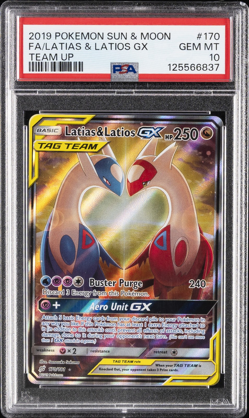 2019 POKEMON SUN & MOON TEAM UP #170 FULL ART/LATIAS & LATIOS GX PSA 10